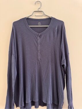 Aerie Blue Ribbed Long-Sleeve Top